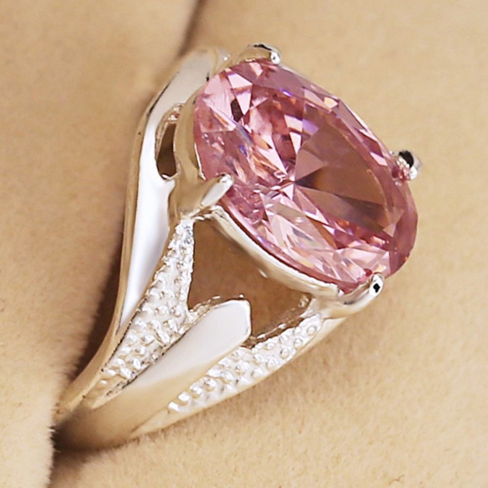 Oval Light Pink Lovely 925 Silver Ring for Women, VIP104